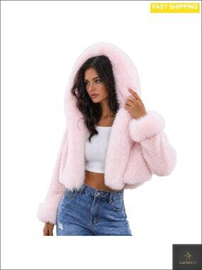 Faux Fur Hooded Cropped Warm Fluffy Coat Jacket